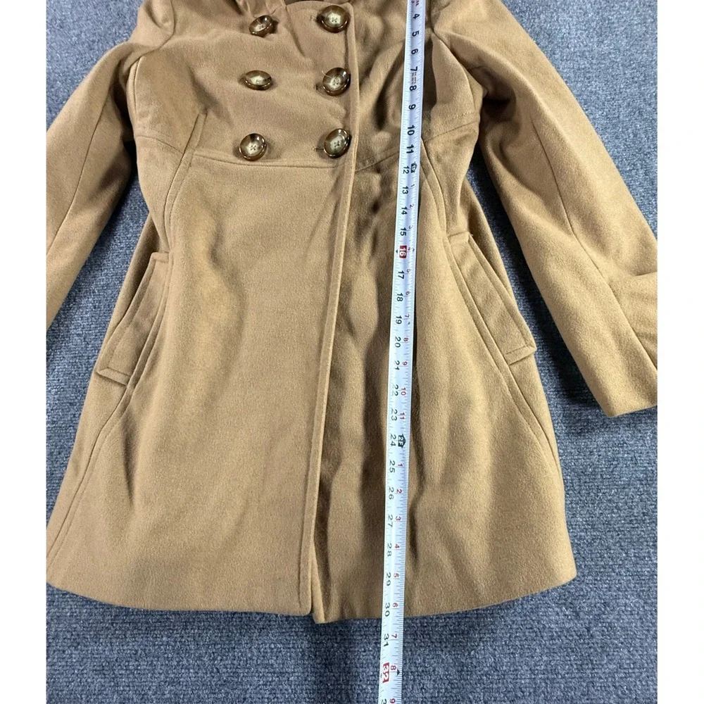 Michael Michael Kors Camel Tan Hooded Double Breasted Wool Blend Peacoat Size 4‎